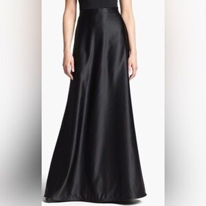 Tadashi Shoji Formal Black Tie Satin Black A Line Fishtail Hem Maxi Skirt NWOT 8